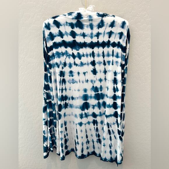 SAINT TROPEZ WEST | Blue White Tie-Dye Knit Waterfall Cardigan | Size Medium - Picture 5 of 7